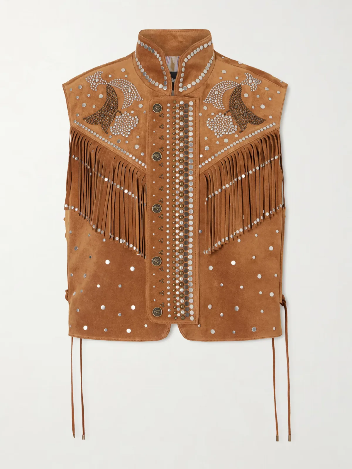 - Fringed Studded Suede Vest -