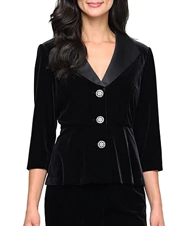 Velvet Collared Neck Button Front Blouse