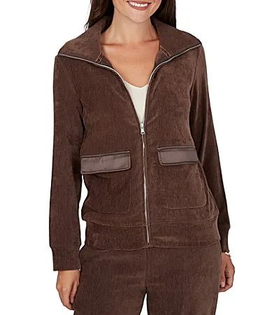 Coordinating Velveteen Portrait Collar Long Sleeve Zip Front Jacket