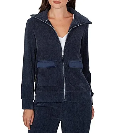 Coordinating Velveteen Portrait Collar Long Sleeve Zip Front Jacket