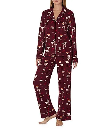 Espresso Martini Print Long Sleeve Notch Collar Brushed Jersey Knit Pajama Set