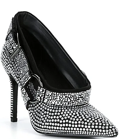 Ricci Three Rhinestone Harness Stiletto Pumps by Gianni Bini