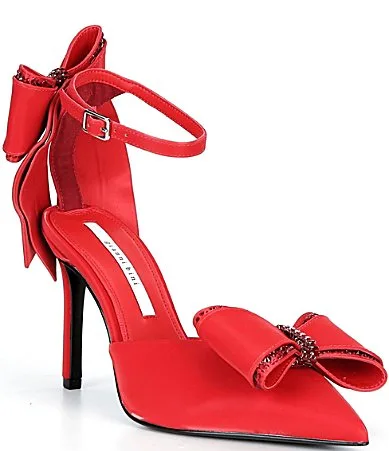 Ribbon Sateen Rhinestone Embellished Bow Stiletto Pumps