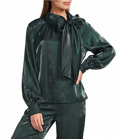 Isla Mock Neck Long Sleeve Metallic Organza Coordinating Blouse