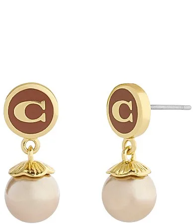 Signature C Enamel Coin Pearl Drop Earrings by Coach