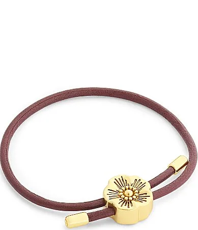Signature Tea Rose Leather Adjustable Bracelet by Coach