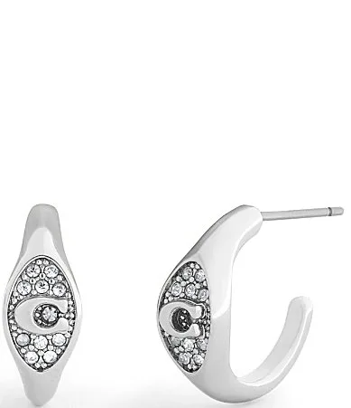 Signature C Pav Signet Hoop Earrings by Coach