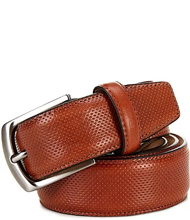 Perforated Drop Edge Textured Leather Belt