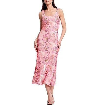 Sleeveless Column Tea Length High Back Slit Dress