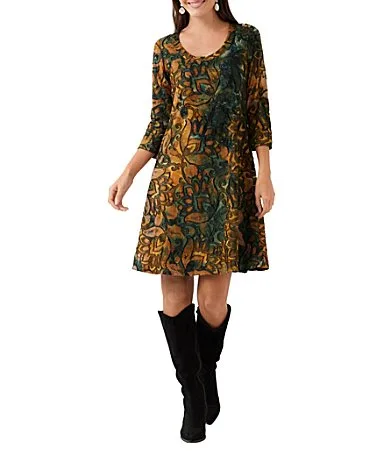 34 Sleeve Tie Dye Burnout A-Line Dress