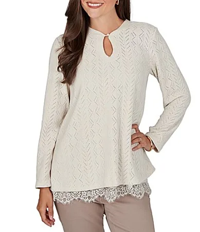 Pointelle Chenille Knit Round Neck Long Sleeve Top by Ruby Rd