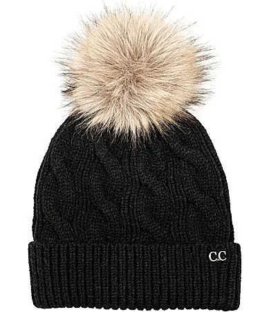 Cable Faux Fur Pom Beanie by Cc Beanies