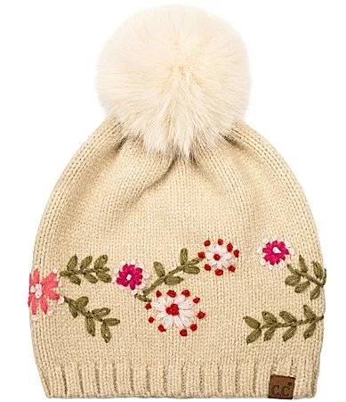 Floral Embroidered Cable Knit Beanie by Cc Beanies