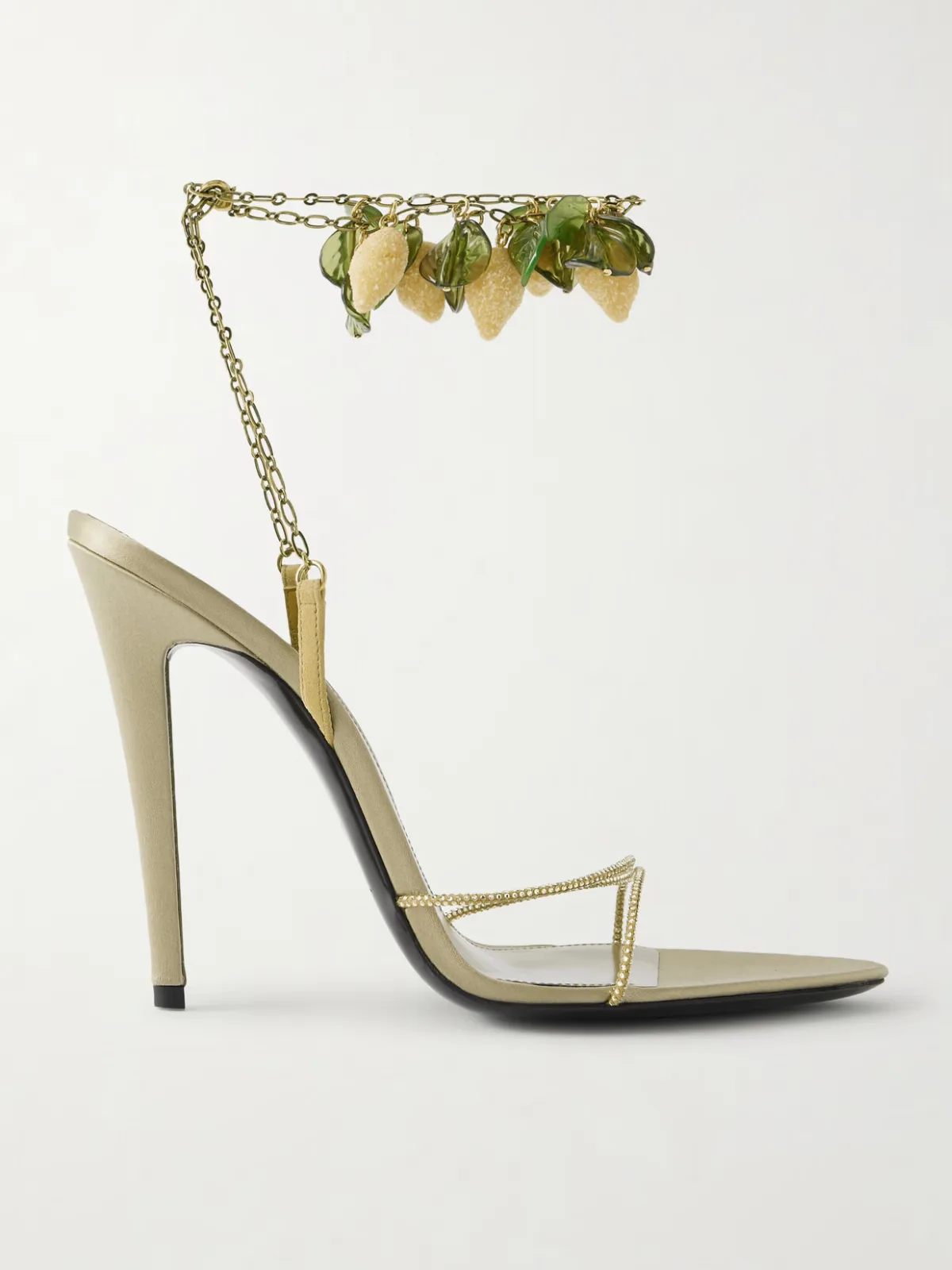 - Mon Chéri Embellished Suede-trimmed Satin Sandals - by SAINT LAURENT