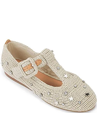 Leland Crochet Star Studded T-Strap Flats by The Sak