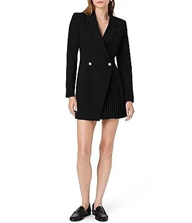 Azra Twill Pleated Skirt Notch Lapel Tux Mini Dress
