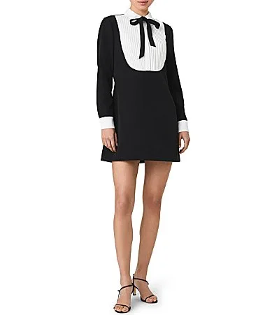 Crepe Collared Neck Bow Detail Shift Mini Dress