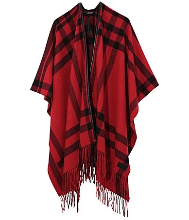 Lauren Ralph Lauren Plaid Fringe Ruana by Ralph Lauren