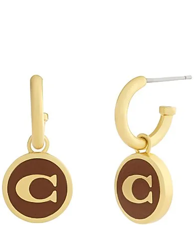 Signature C Enamel Coin Charm Huggie Hoop Earrings by Coach