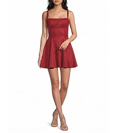 Metallic Square Neck Sleeveless Dress