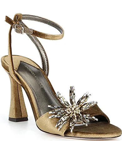 Zee Velvet Ankle Wrap Ornamented Dress Sandals by Antonio Melani