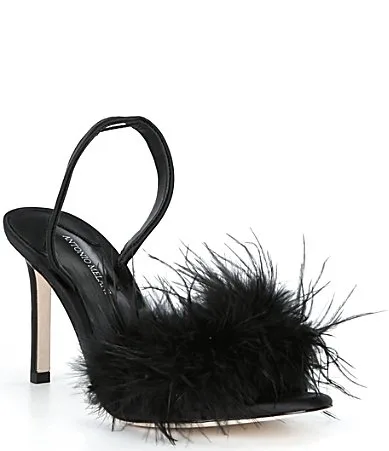 Lyssa Three Satin Feather Slingback Dress Sandals by Antonio Melani