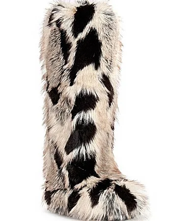 Shiver Faux Fur Flatform Knee High Boots by Azalea Wang