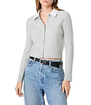 Babysoft Cable Knit Poplin Point Collar Long Sleeve Top