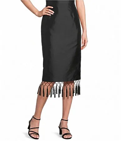 Amelia Taffeta Fringe Midi Skirt