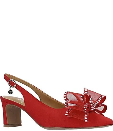 Kalindra Satin Crystal Mesh Bow Slingback Dress Pumps by J. Renee