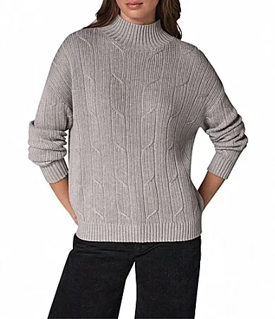 Cable Knit Lurex Mock Neck Long Sleeve Sweater Top