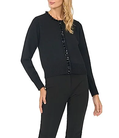 Long Sleeve Knit Paillette Trim Cardigan