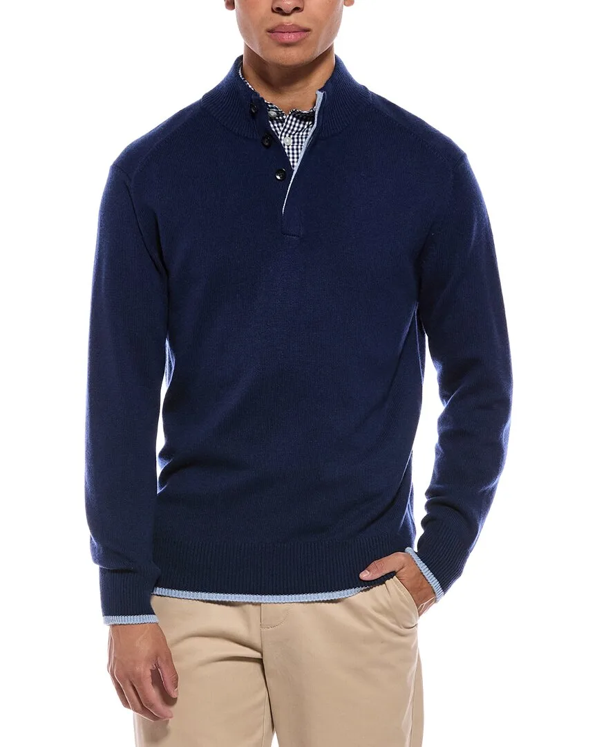 Half Button 100% Cashmere Mock Neck Sweater
