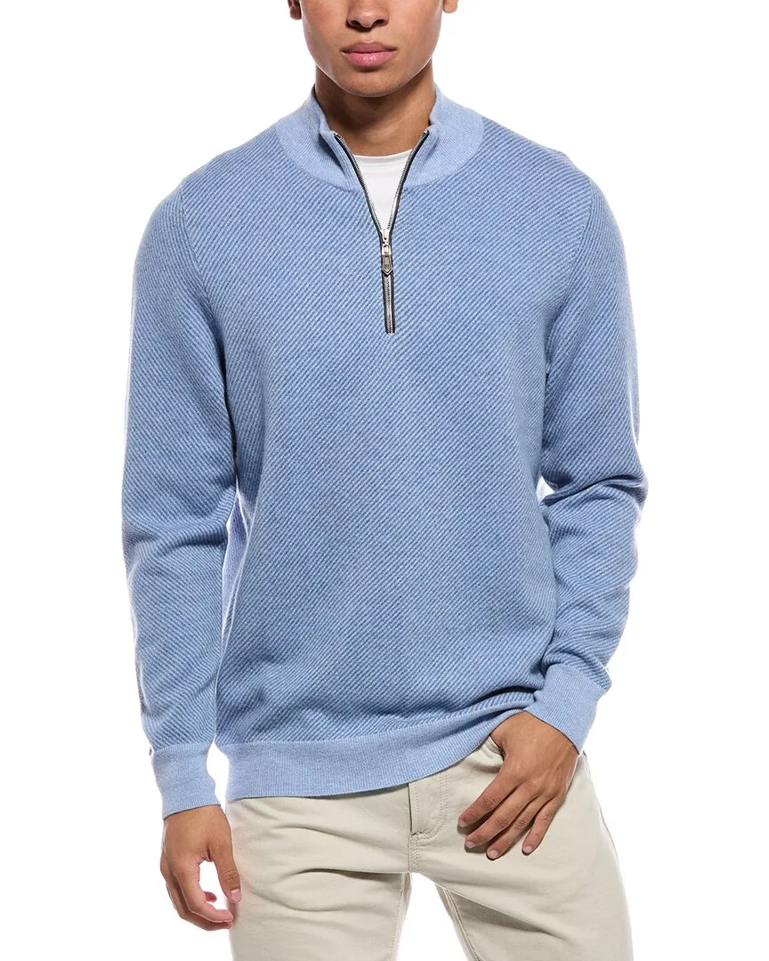 N.Peal Temple Jacquard 1/2-Zip 100% Cashmere Mock Neck Sweater