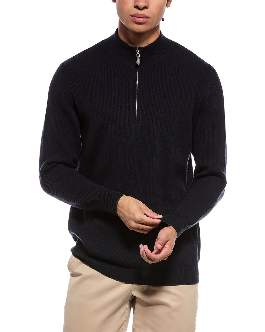Ribbed 1/2-Zip 100% Cashmere Mock Neck Sweater