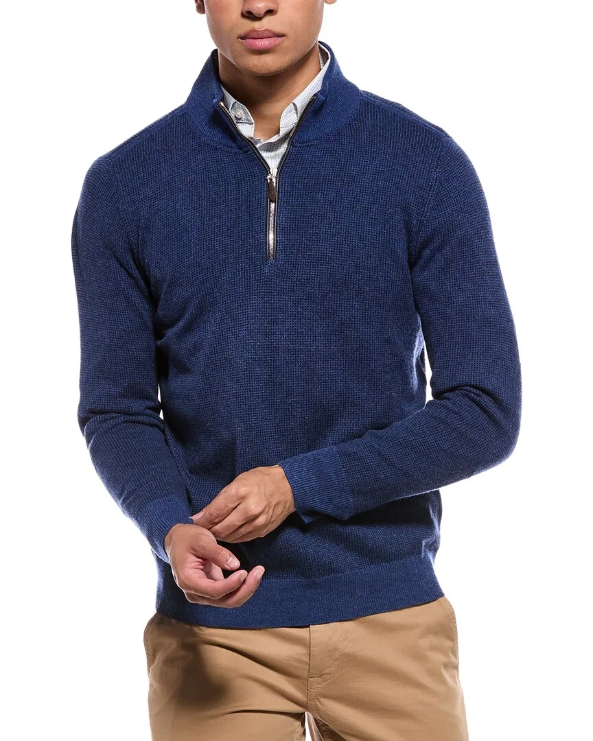 Carnaby Birdseye 1/2-Zip 100% Cashmere Mock Neck Sweater by Npeal