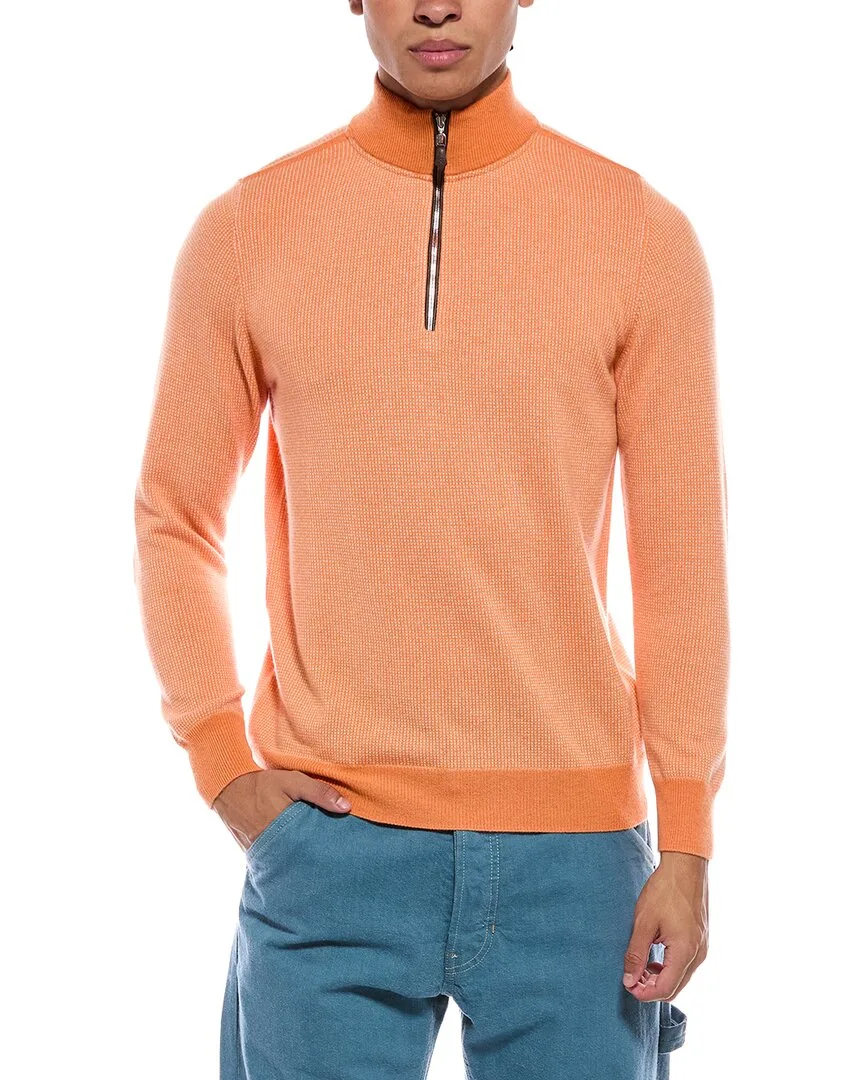 Carnaby Birdseye 1/2-Zip 100% Cashmere Mock Neck Sweater