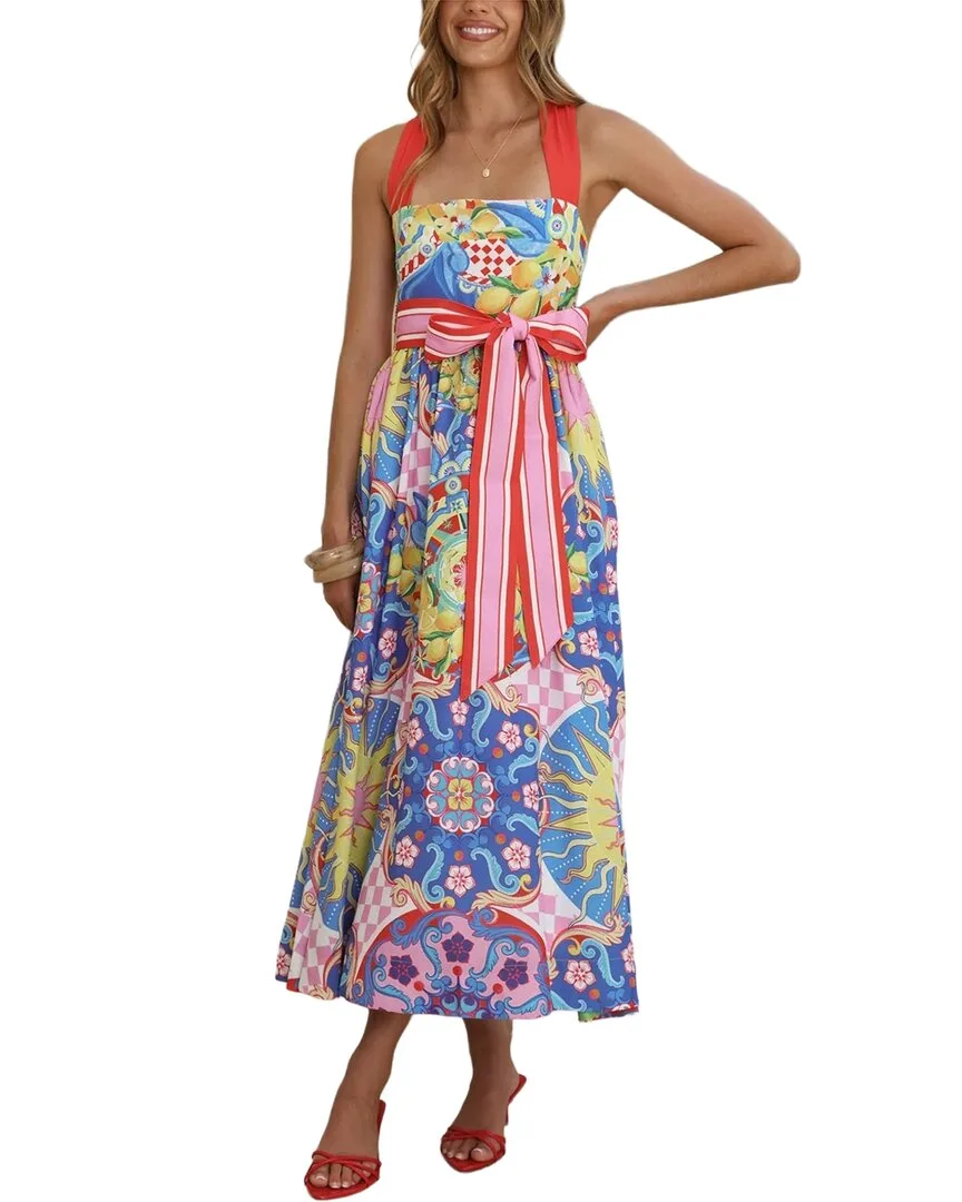Linen-Blend Midi Dress