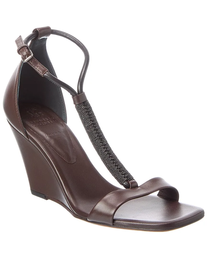 Leather Wedge Sandal by Brunello Cucinelli