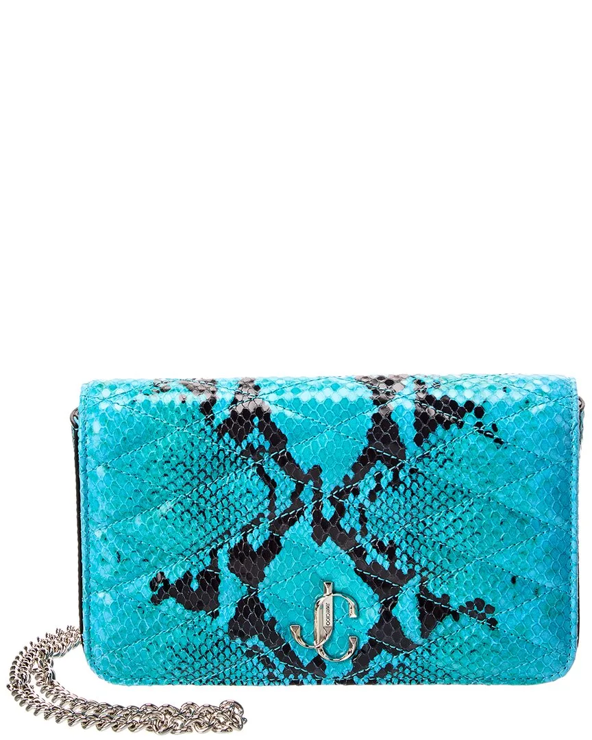 Farone Snake-Embossed Leather Wallet on Chain by Jimmy Choo