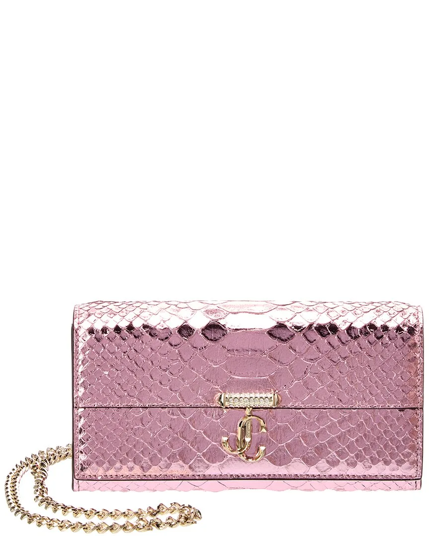 Avenue Snake-Embossed Leather Wallet on Chain by Jimmy Choo