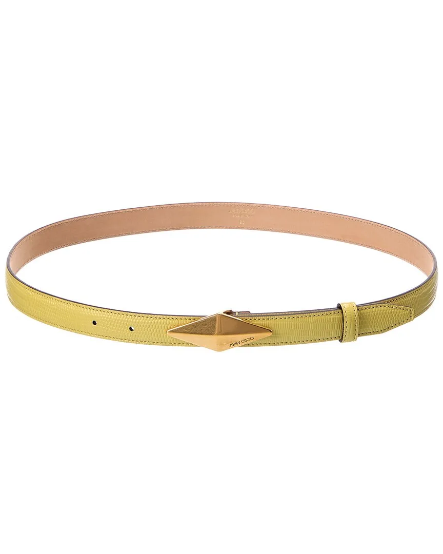 Diamond Clasp Lizard-Embossed Leather Belt by Jimmy Choo