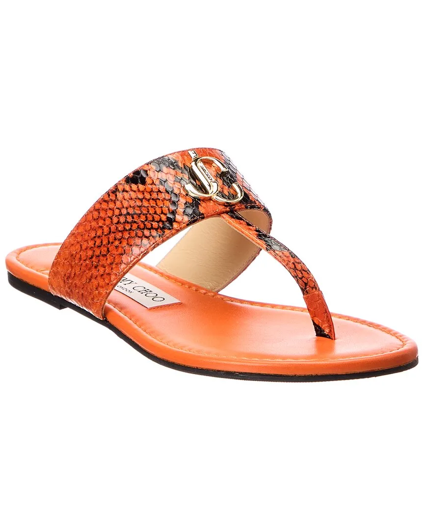 Jc Snake-Embossed Leather Sandal by Jimmy Choo