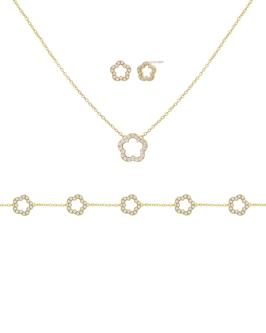 14K Plated Cz Flower Bracelet, Earrings, & Necklace Set by Jankuo