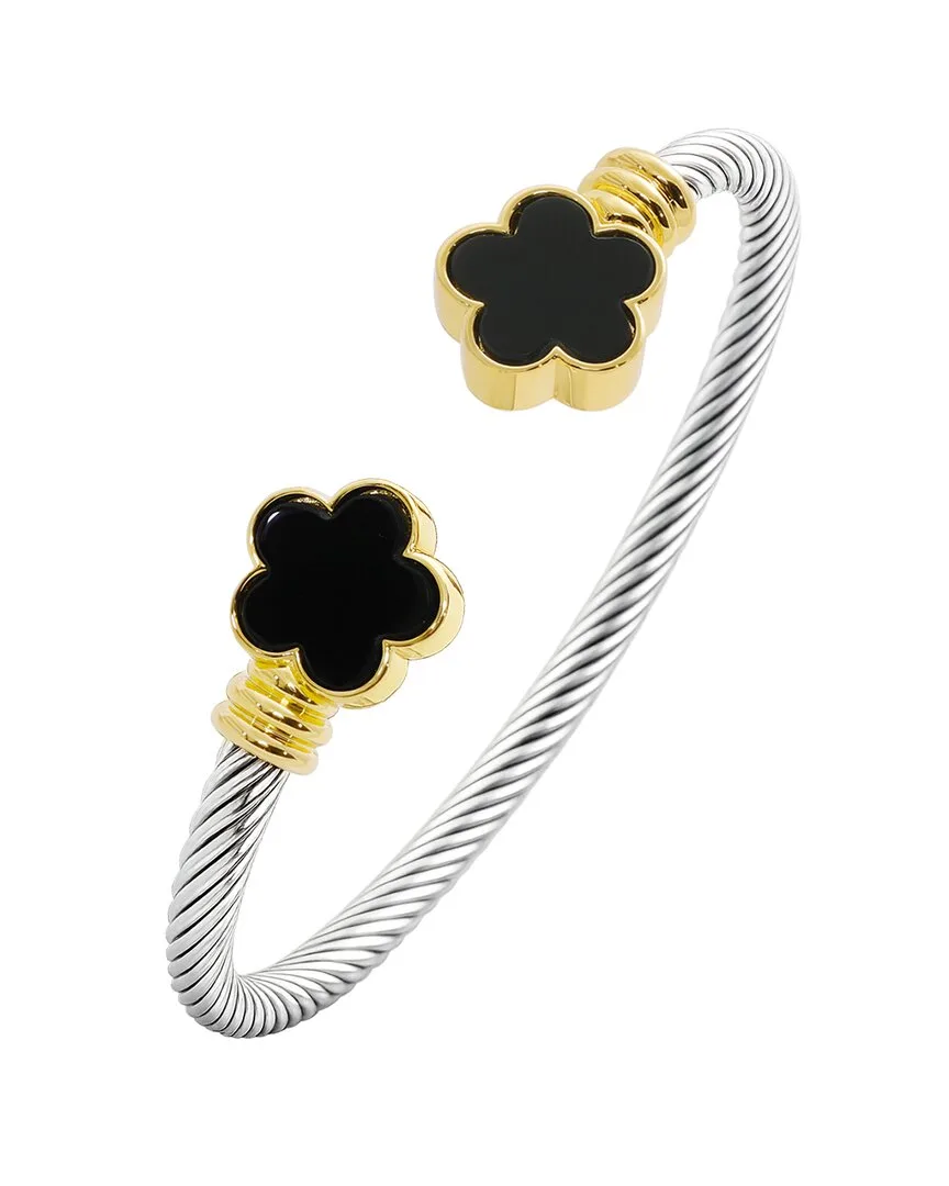 14K Plated Onyx Flower Cuff Bracelet by Jankuo