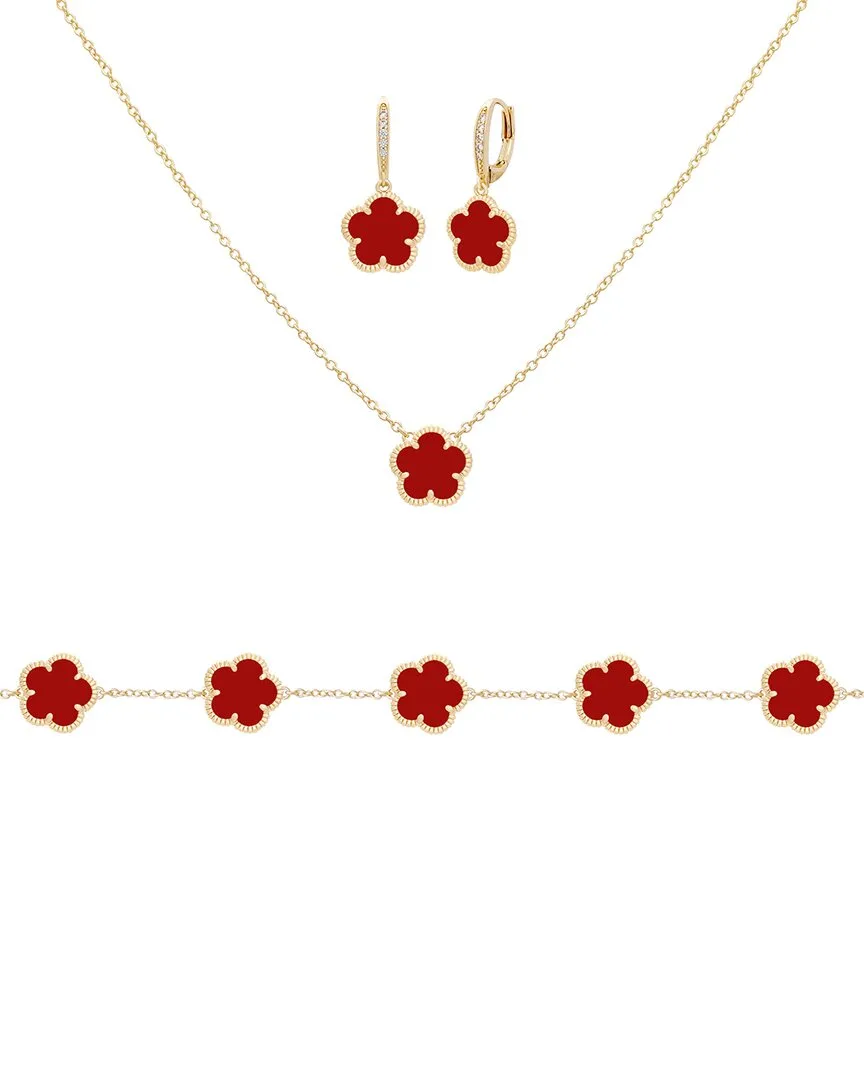 14K Plated Agate Cz Flower Bracelet, Earrings, & Necklace Set by Jankuo