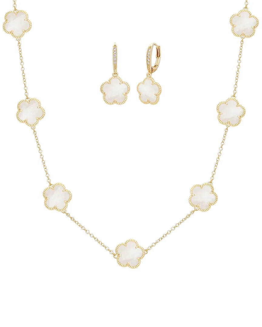 14K Plated Cz Flower Earrings & Necklace Set by Jankuo