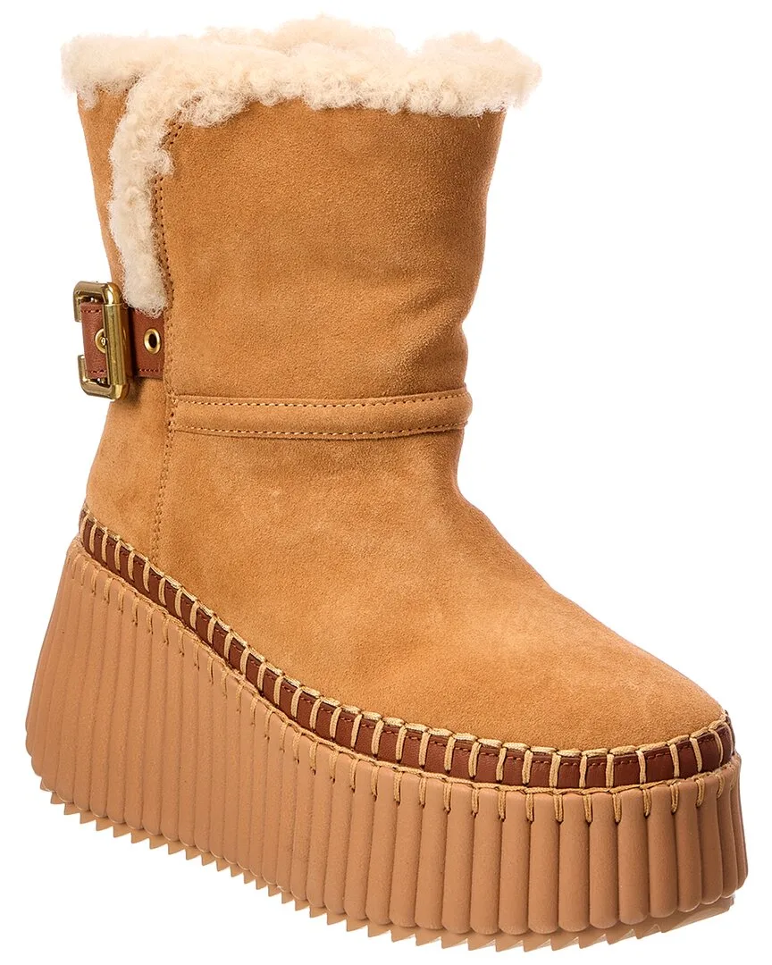 Nama Suede & Shearling Bootie by Chloé
