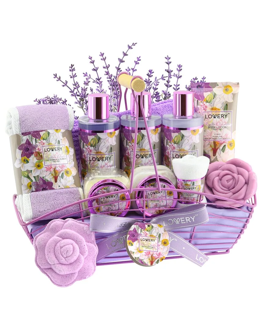 Body Care Gift Basket, 13Pc Vanilla Lavender Home Spa Set, Thank You Gift by Lovery