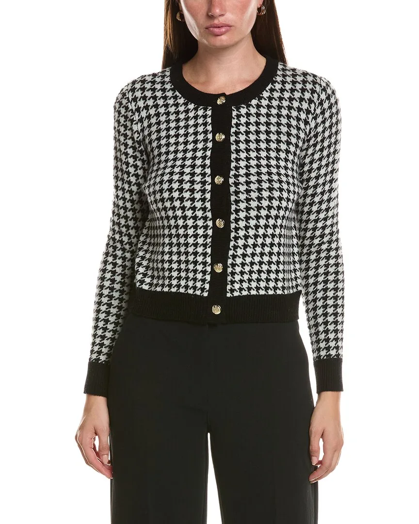 Houndstooth Crewneck Wool & Cashmere-Blend Cardigan